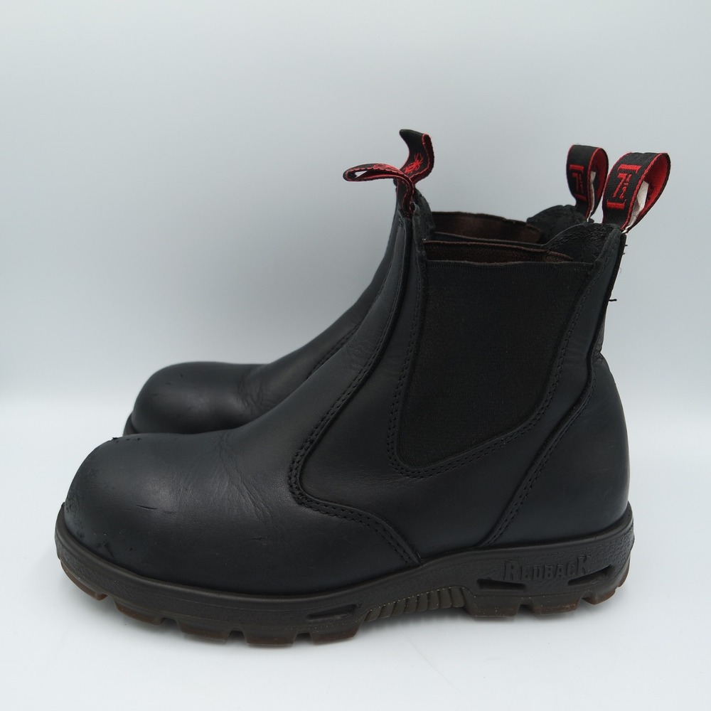 Vintage Redback Easy Escape Black Leather Slip-On Steel Toe Work Boots UK 7.5